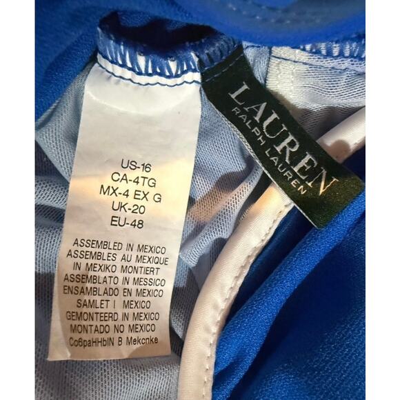 Ralph Lauren Royal Blue Ruffle OnePiece Swimsuit Size 16 Tummy Control Underwire - Picture 4 of 6